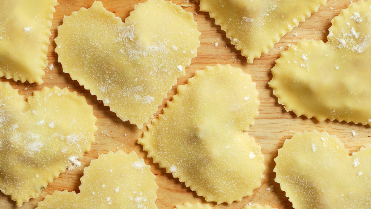 Homemade heart-shaped ravioli and recipe for valentine's day